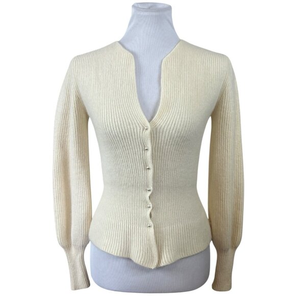 Vintage 80s 90s Angora Lambswool Blend Cardigan S Small Susann D Hong Kong - Picture 1 of 6